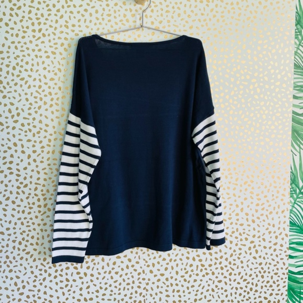 Joan Vass Rose Intarsia Striped-Sleeve Sweater Sequin NWT - Picture 8 of 8